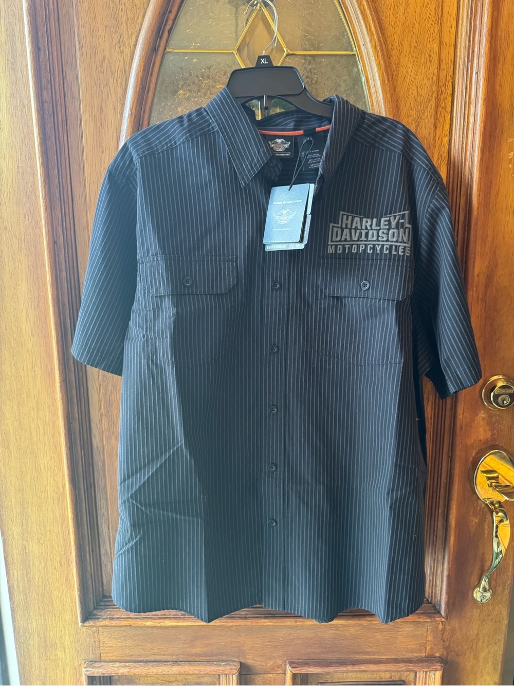 Men’s XL Harley-Davidson Men's Black Pinstripe Short-Sleeve Button-Up Shirt
